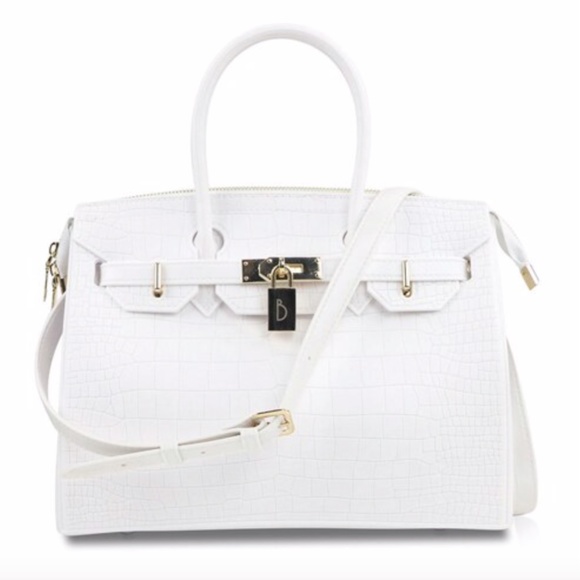 BLK Handbags - Vegan Matte White Crocodile Handbag Tote Purse